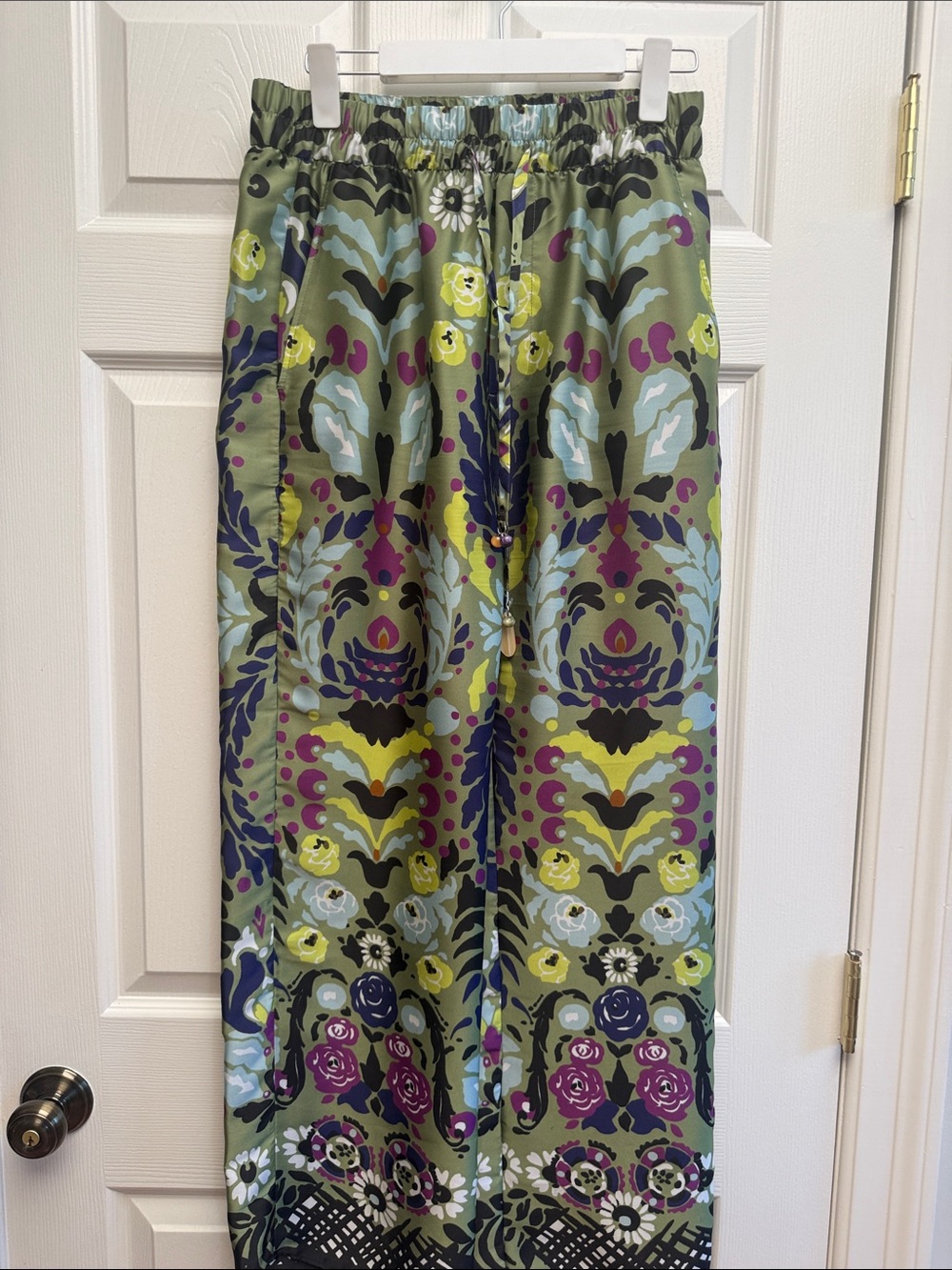 Zara Olive Green Multicolor Floral Wide Leg Pants